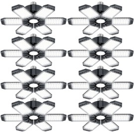 XINGHUANLIT Garage Lights 200W - 8 Pack LED Garage Ceiling Lights 20000LM 6500K with 6+1 Adjustable Panel, Shop LED Screw Into E26 Bulb Socket, Lighting for Workshop Barn Basement Warehouse Gym