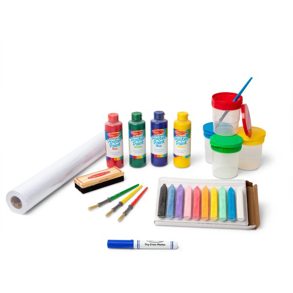 Melissa & Doug Easel Accessory Set - Paint, Cups, Brushes, Chalk, Paper, Dry-Erase Marker - FSC-Certified Materials Medium
