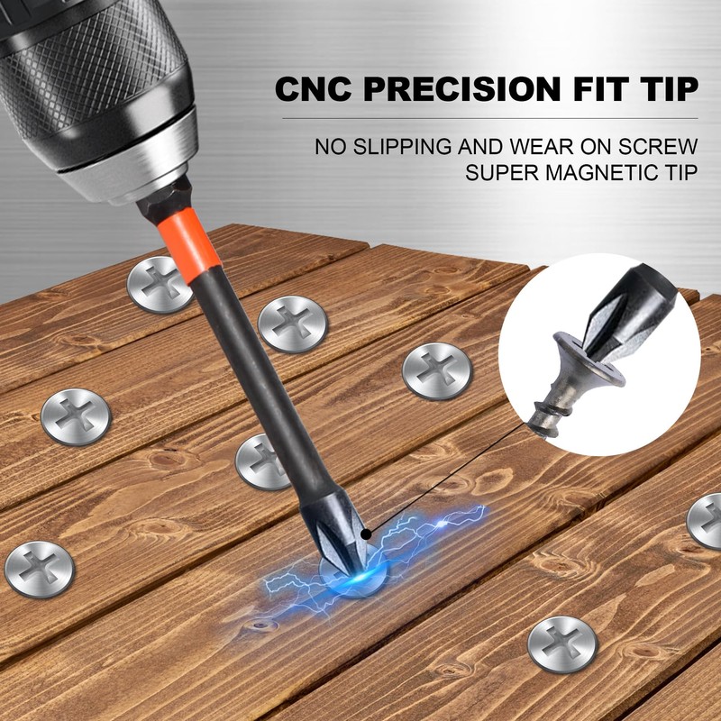 10-Pack Phillips Bits #2 Impact, 4-Inch Long Magnetic Phillips Head