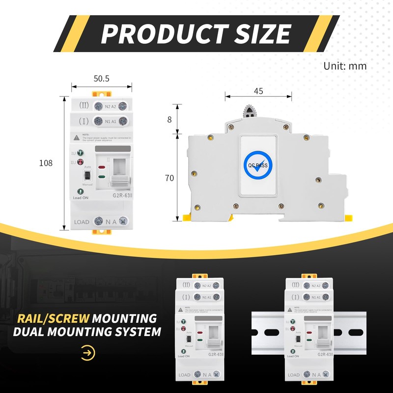 Mini ATS AC Automatic/Manual Transfer Switch 2P 63A 220V, ATS