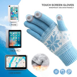 HÖTER - Guantes de invierno para visualización táctil, estampado de flores de nieve para mantener el calor para mujeres y hombres, A1-women Blue, 20 cm