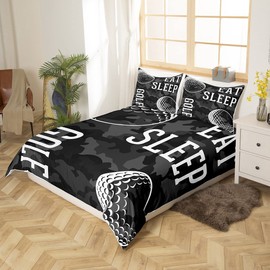 Homewish Golf Bedding Single Camouflage Comforter Cover Eat Sleep Golf Print Bed Set Black Camo Duvet Cover Sports Themed Quilt Cover Golf Gifts For Men Decotive 2 Pieces Soft No Comforter