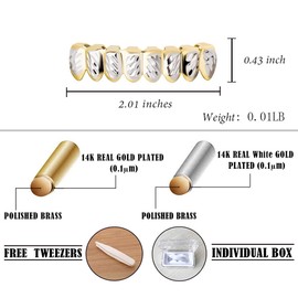TOPGRILLZ 18K Gold Plated Hip Hop Rugged 8 Teeth TOP and Bottom Grillz for Your Teeth Set for Men and Women (Rust DC Bottom Fang)