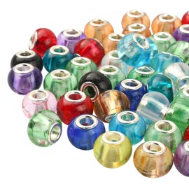 UR URLIFEHALL 100 Pcs Glass European Beads Rondelle Large Hole Charm Beads with Silver Brass Double Cores for Bracelet Jewellery Making (Random Mixed Colour)