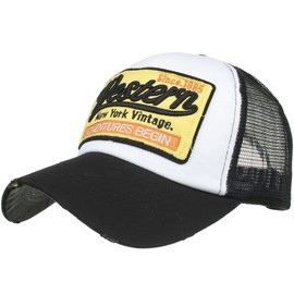 White Fang CA663 Mesh Cap, Damaged Processed, English Letters, For Running, Outdoors, Women's, Men's, Black