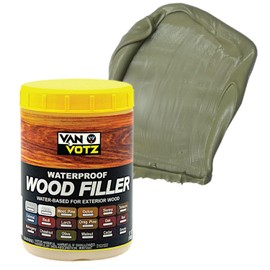 VAN VOTZ Waterproof Filler [17oz, Olive] - Exterior Grade Wood Repair in 18 Paintable and Stainable Colors. Strong Adhesion and Durability for Outdoor Conditions