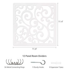 ANMINY 12 PCS Hanging Room Divider Decorative Thick Panels Floral Carving Wall Screen Hollow Out Design for Bedroom Living Dining Room Kitchen Office Restaurant Home Hotel Decor - White Vine Leaves