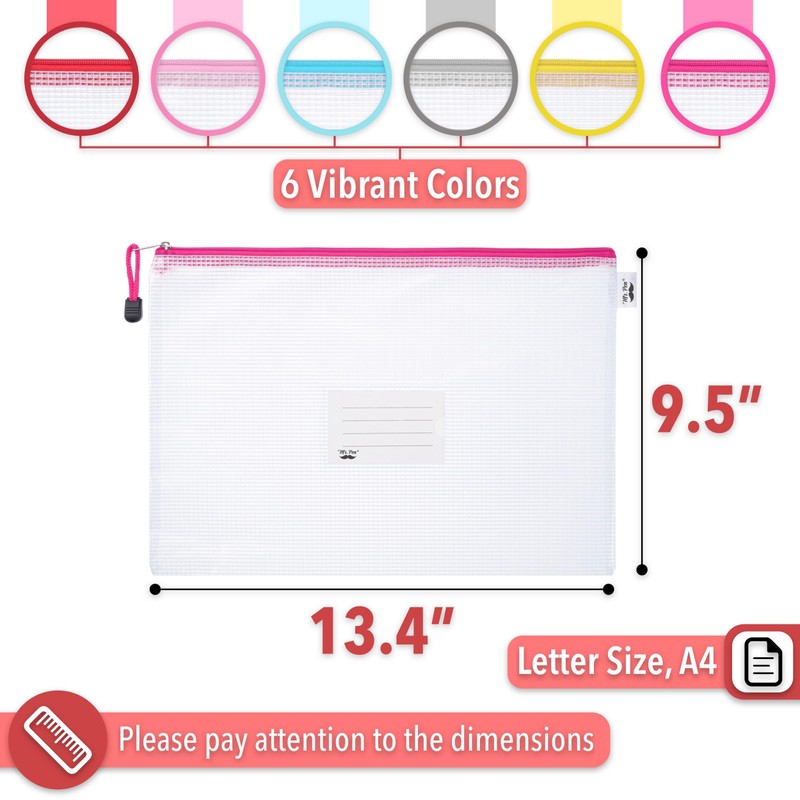 Mr. Pen- Plastic Mesh Zipper Pouch with Label Pocket, A4,