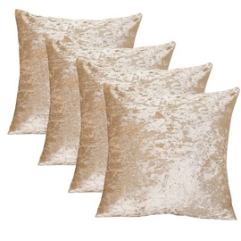 RKAAS HOME Super Soft Decorative Luxurious Crushed Ice Velvet Square Cushion Cover for Living Room Sofa Couch Bed 45cm x 45cm 18x18 Inches (Pack of 4 - Champagne)