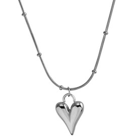 Jude Jewelers Stainless Steel Heart Shaped Charm Beaded Chain Collar Statement Party Wedding Necklace (Silver)