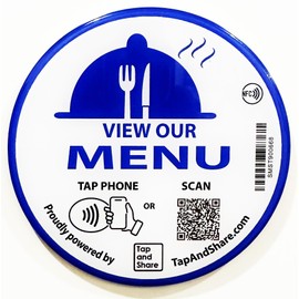 Tap and Share Large 4 Inch 10cm Contactless NFC One Touch 'View Our Menu' Round Epoxy Sticker + QR Code | Extra Durable | Peel & Stick | Restaurants | Cafe | Takeaway | Update 24/7 NO APP Needed (1)