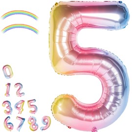 40 Inch Giant Foil Balloons Gradient Color Number Ballons Rainbow Party Balloons (40 INCH, Light Rainbow 5)