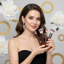 Juego de 13 brochas de maquillaje marrón profesional, juego de brochas de maquillaje sintéticas de primera calidad, sombra de ojos, colorete, correcto