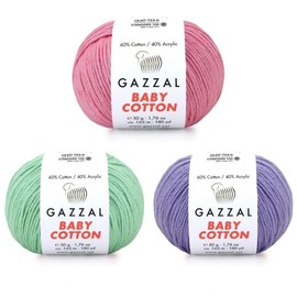 1 Pack (Skein) Gazzal Baby Cotton, 60% Cotton 40% Acrylic, Each Ball 1.76 Oz (50g) / 180 Yards (165m), DK- Worsted, Knitting Yarn, Amigurumi Yarn, Baby Yarn, 3422
