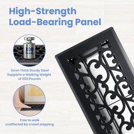 Howeall 4x12 Inches 4 Pack Heavy Duty Walkable Floor Register - Easy Adjust Air Supply Lever Decorative Floor Vent Covers, Savannah Design Vent Covers for Home - Matte Black