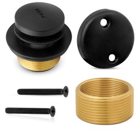 Tip-Toe Bathtub Drain Trim Kit with Two-Hole Overflow Faceplate – All Brass Tub Drain Stopper Replacement – Fits Fine or Coarse Thread Drain Shoe – Universal Tub Drain Assembly