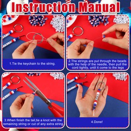Landical 564 Pcs DIY Bead Keychain Kit Key Chain Making Craft Adjustable Letter Beads String Mama Sport Gift Alphabet Jewelry Backpack Accessories Holiday Party Favor(Patriotic, Red Blue White)