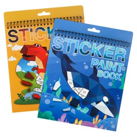 2 Pack Crafts for Kids Ages 4-8 Sticker Paint Books, Sticker Books for Kids Ages 4-8 Boys and Girls Birthday Gifts Party Favor, Travel Activity Book Set for Learning (Dinosaur+Ocean)