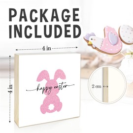 Rdtcgvss 4" X 4" Funny Easter Decor Desk Decor - Bunny - Happy Easter, Easter Table Decorations, Suitable for Farmhouses, Homes, Bathrooms, Kitchens, Etc. (Pink) - B04