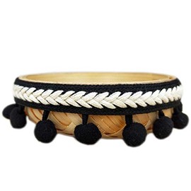 Yalulu 5 Yards Embroidered Trim Ribbon Pompom Trim Fringe Ribbon Pom Pom Crafts Lace DIY Sewing Accessories Decoration Supplies (Black)