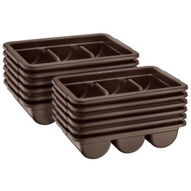 Zilpoo 12 Pack - Commercial Cutlery Bin, 3-Compartment Restaurant Kitchen Flatware Tray, Silverware Storage Plastic Container, Condiments Holder, Utensil Organizer Box (Brown)