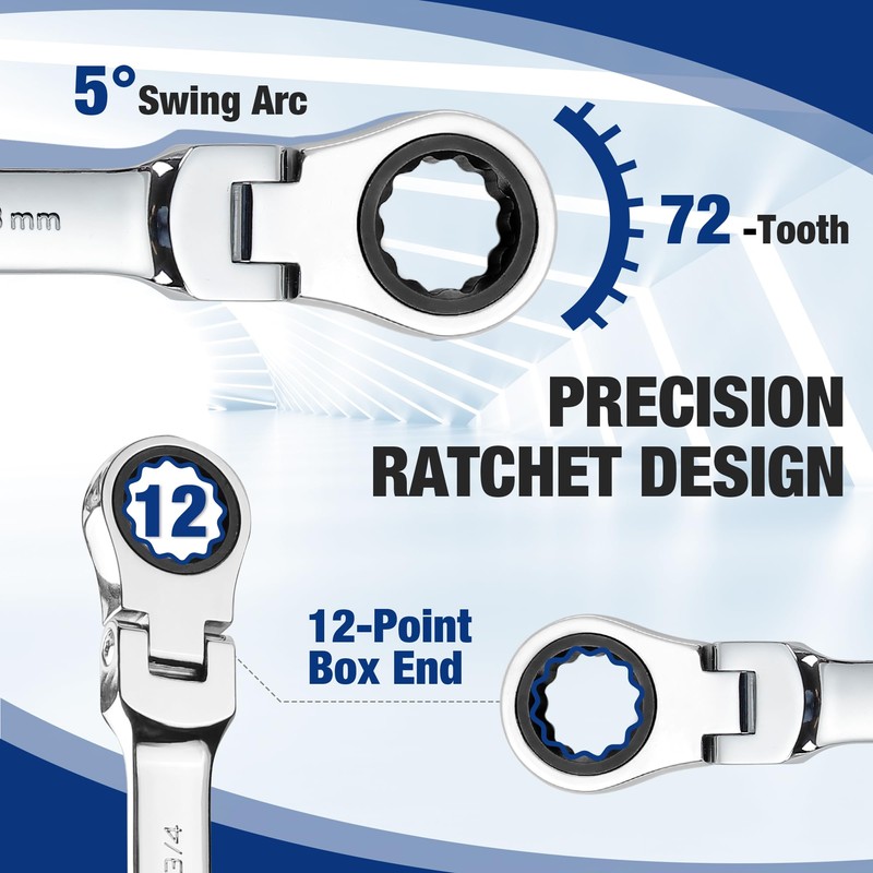 WORKPRO 22-Piece Ratcheting Wrench Set, Flex-Head Ratchet Combination Wrench Sets