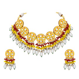 Aheli Original Handcrafted Meenakari Enamel Choker Necklace with Earrings Jewellery Set Gift for Women Yellow