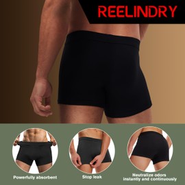 REELINDRY Incontinence Underwear for Men Leak Proof High Absorbency 2.3 oz Bladder Control Urine Protection Boxer Briefs Washable Reusable 3 Pack (1 Black-2 Light Gray, 2XL)