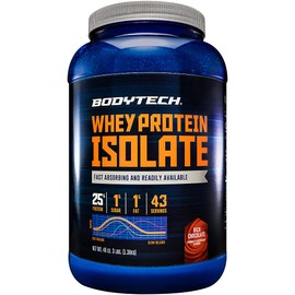 BODYTECH BodyTech Whey Protein Isolate Powder - Rich Chocolate Flavor - Premium Protein Supplement for Muscle Growth and Recovery - Low Carb and High Protein Formula for Performance (3 lbs/ 43 Servings)