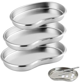 3 Pcs Stainless Steel Kidney Dish, 3 Sizes Metal Sterilised Surgical Tray, Professional Metal Tray, Kidney Shaped Medical Tray for Dental, Laboratory, Medical, Tattooing