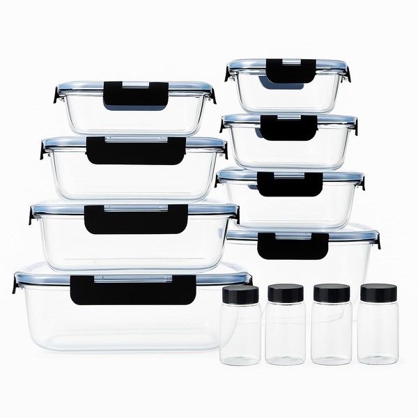 Glass Meal Prep Food Containers with Lids – 8 Airtight