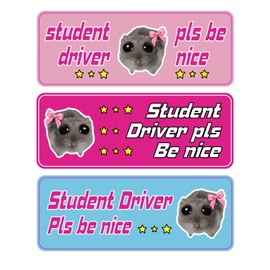 Student Driver Magnet Sticker for Cars - Funny Reflective Hamster 3-Pack Please Be Patient, Beginner Driver Magnetic Bumper Sticker Set (Multicolor)