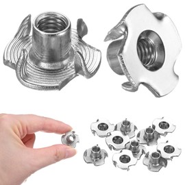 M METERXITY 10 Pack M6x8.7mm Tee Nuts, Stainless Steel 4 Prong Tee Nuts Screw-in Insert for Wood/Rock Climbing Hold/Furniture with Corrosion Resistant Fasteners