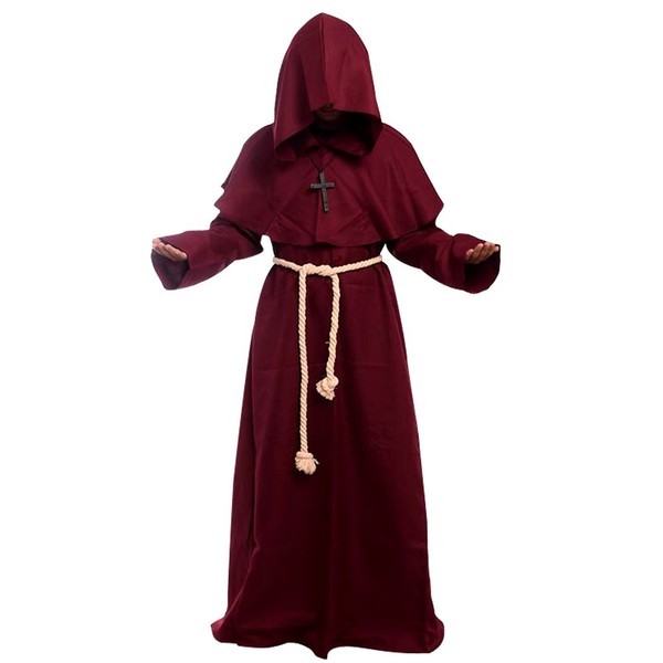 Cos2be Medieval Priest Monk Robe Hooded Cloak Wizard Sorcerer Cape