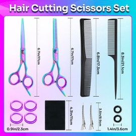 Hairdressing Scissors Set, 14 Pieces Professional 6.7 Inch Hair Scissors Set, Sharp Hair Cutting Scissors, High Quality 440C Delsteel Hair Scissors, Hairdressing Scissors Set for Women, Men, Children,