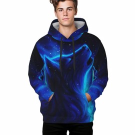 NiuKom Galaxy Wolf Hoodies For Men Funny 3d Print Graphic Sweatshirt Unisex Pullover With Big Pocketslarge