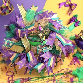 Hotop 15.7 Inch Mardi Gras Wreath for Front Door Carnival Door Wreath Mardi Gras Door Decoration Wreath Carnival Hanging Wreath for Holiday Farmhouse Indoor Outdoor Window Wall Door Home Decor