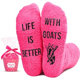 HAPPYPOP Goat Socks for Women Pink Fuzzy Socks Sheep Socks, Funny Goat Gifts for Goat Lovers Animal Gifts Goat Stuff