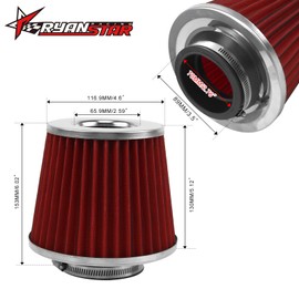 RYANSTAR RACING 70mm 2.75" High Flow Round Tapered Cone Cool Air Filter Cleaner with Top Filter Design Short 154mm Tall