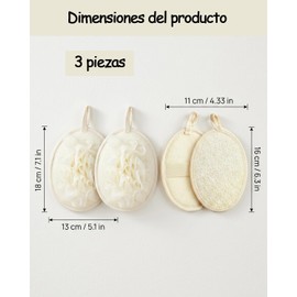 3 Piezas Zacate Para Cuerpo, Estropajo Para Cuerpo y Esponja De Baño Natural,Duchas Diarias Para Limpieza Profunda y Cuidado De La Piel, Dimensiones 11x16 Cm y 13x18 Cm, Beige