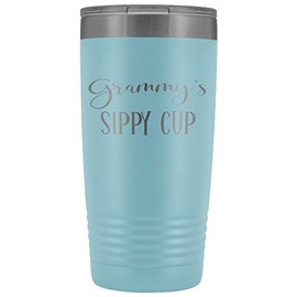 Grammy's Sippy Cup Grandma Tumbler 20 oz. Stainless Steel Engraved Insulated Hot Cold Cup Light Blue