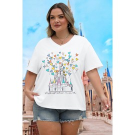 Plus Size Magic Kingdom Shirts for Women Castle Graphic T Shirt Cute Holiday Shirt Princess Tee Funny Vacation Tops