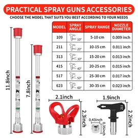 10 Pieces Airless Paint Sprayer Gun Accessory Set Equipped with 2 Extension rods 6 Spray Tips and 2 Nozzle Seats Suitable for Home Renovation .（109, 211, 313, 415, 517, 623）