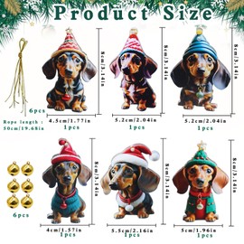 Dachshund Christmas Tree Decorations, Pack of 6 Christmas Dachshund Decoration, 2D Christmas Tree Pendant, Acrylic Christmas Tree Decoration, Dachshund Decoration, Christmas Pendant Dog Flat Christmas