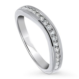 BERRICLE Sterling Silver Wedding Rings Channel Set Round Cut Cubic Zirconia CZ Curved Half Eternity Ring for Women, Rhodium Plated