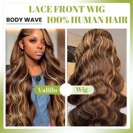 Valiilo 13x4 Lace Front Wigs Human Hair Body Wave Honey Blonde Ombre Lace Front Wig Human Hair Pre Plucked Glueless 4/27 Highlight Wig Human Hair for Women 22 Inch
