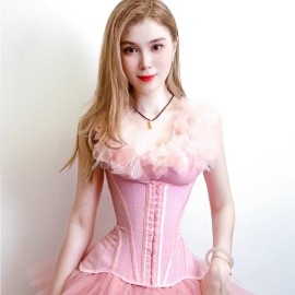 Women Shapewear Heavy Duty Dragons Bone Underbust Corset Breathable Lace Bustier Corsets Top Wedding Comfort Body ShaperColor: Pink, Size: S