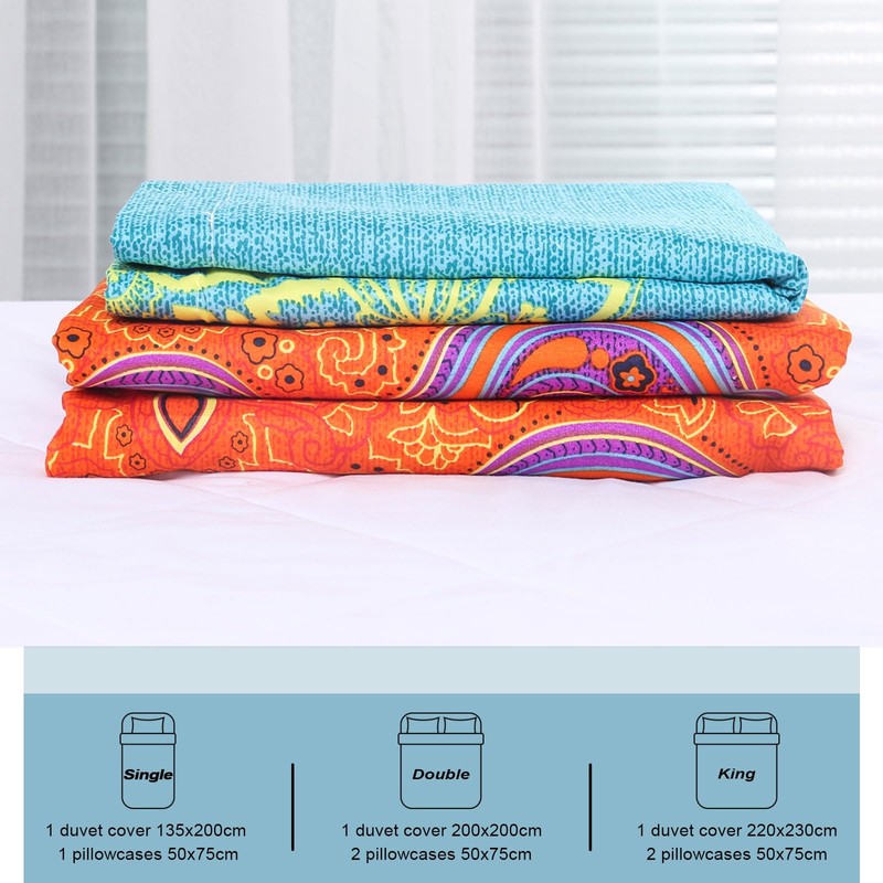 King Size Bohemian Duvet Cover Red and Blue Colorful Boho