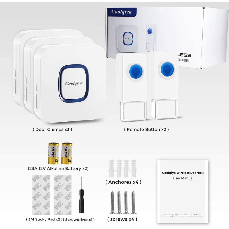 Wireless Doorbell, Coolqiya Door Bell Chimes Kit with 3 Plugin