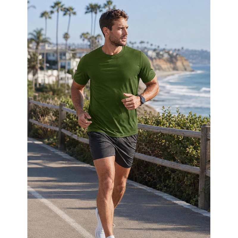 Zengjo Workout T Shirts for Men Quick Dry(Army Green,XL)